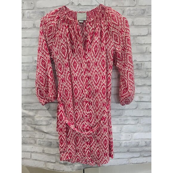 Anthropologie Maeve Preperartion Printed Shirt Dress Sz Small Red White w/ Tie‎ - Picture 1 of 8